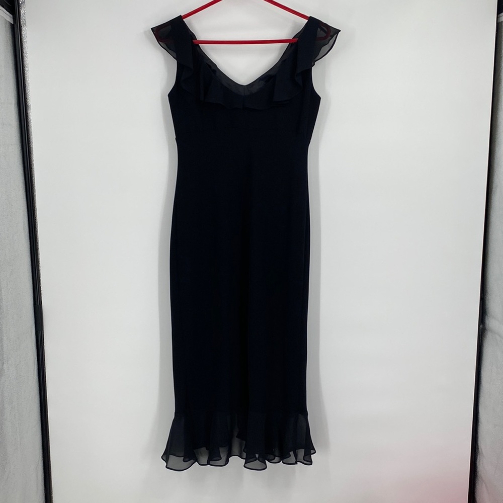 Vintage Evan Picone Black Ruffle Midi Dress